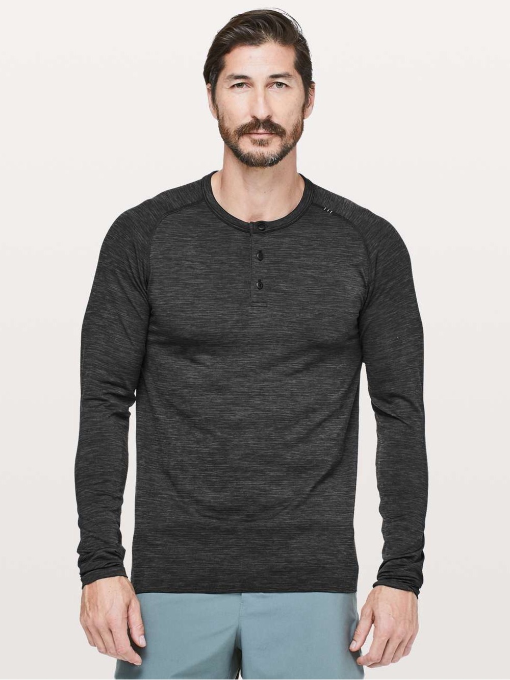Lululemon Sz M Metal Vent Tech Long Sleeve Henley In Deep Coal / Black